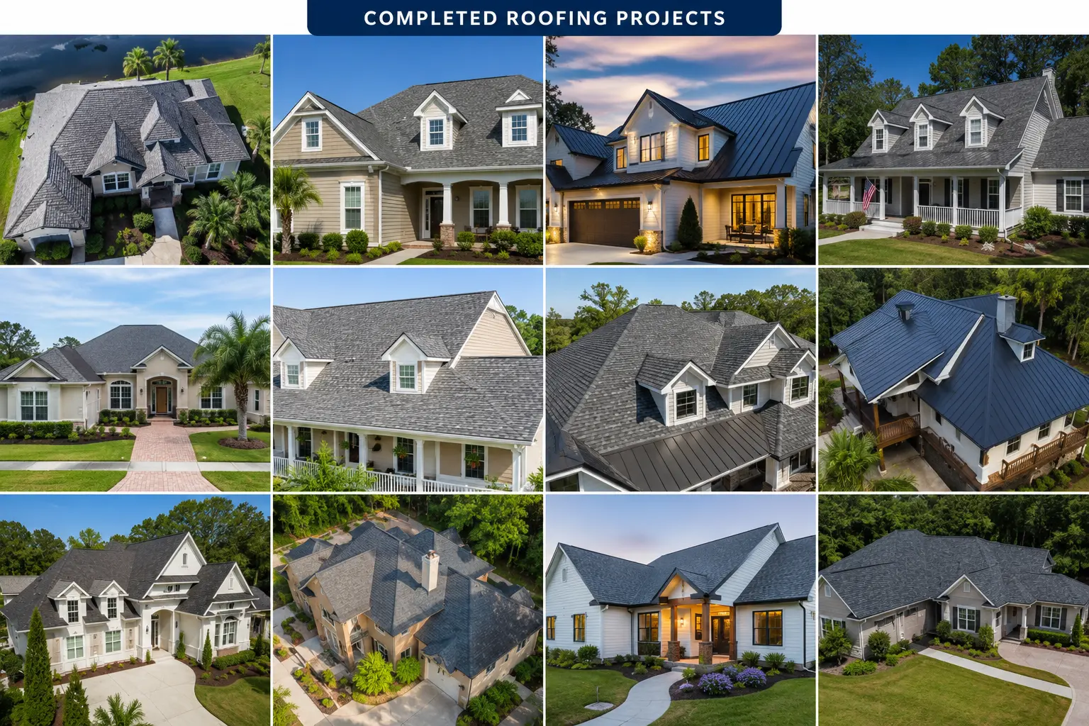 Grid of completed roofing projects by Best Roofers Jacksonville FL